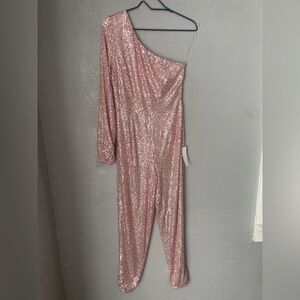 VENUS pink  Sequin One-Shoulder Jumpsuit